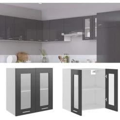 Alternative view of Hanging Glass Cabinet High Gloss Grey 60x31x60 Cm Engineered Wood VidaXL