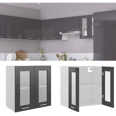 Hanging Glass Cabinet High Gloss Grey 60x31x60 Cm Engineered Wood VidaXL 2 Hanging Glass Cabinet High Gloss Grey 60x31x60 Cm Engineered Wood VidaXL - Image 2