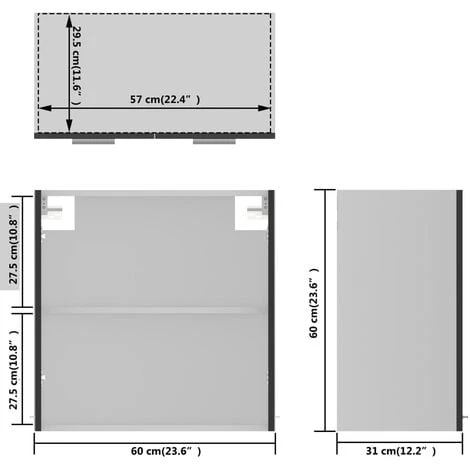 Hanging Glass Cabinet High Gloss Grey 60x31x60 Cm Engineered Wood VidaXL 3 Hanging Glass Cabinet High Gloss Grey 60x31x60 Cm Engineered Wood VidaXL - Image 3