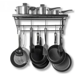 Livingandhome Wall Mounted Iron Hanging Pot Pan With 10 Hooks