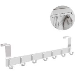 Devenirriche Door Hook Over The Door, Clothes Hooks Without Perforation Heavy-duty Organizer For Coat, Hat, Towel, Bag, Bathrobe, Umbrella - 7 Hooks, Aluminum, Reusable