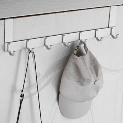 Devenirriche Door Hook Over The Door, Clothes Hooks Without Perforation Heavy-duty Organizer For Coat, Hat, Towel, Bag, Bathrobe, Umbrella - 7 Hooks, Aluminum, Reusable -Vonshef shop 35398811 3