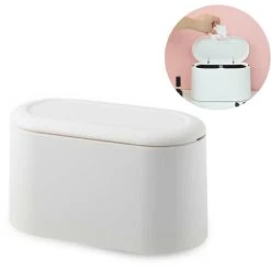 Devenirriche Table Trash Can With Lid, Mini Trash Can Table Trash Can, Bathroom Cosmetic Bin Table Trash Can For Kitchen Bathroom Office Desk Toilet Car Bed Odor Proof Small Plastic 2.5L (white)