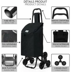 VOUNOT 6 Wheels Stair Climbing Shopping Trolley, 32L Oxford Black -Vonshef shop 35634953 2