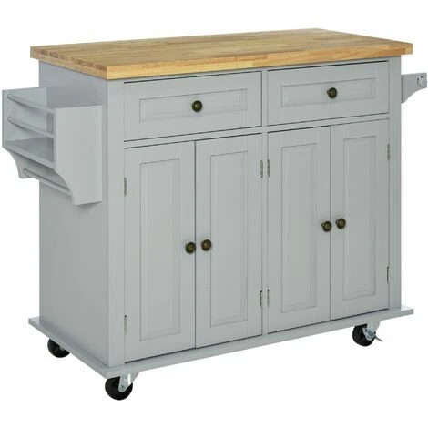 HOMCOM Rolling Kitchen Island Cart With Rubber Wood Top, Spices, And Towel Rack 1 HOMCOM Rolling Kitchen Island Cart With Rubber Wood Top, Spices, And Towel Rack