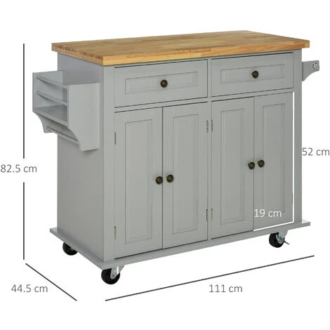 HOMCOM Rolling Kitchen Island Cart With Rubber Wood Top, Spices, And Towel Rack 2 HOMCOM Rolling Kitchen Island Cart With Rubber Wood Top, Spices, And Towel Rack - Image 2