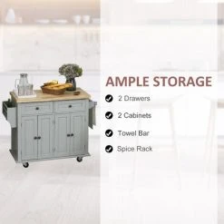 HOMCOM Rolling Kitchen Island Cart With Rubber Wood Top, Spices, And Towel Rack 8 HOMCOM Rolling Kitchen Island Cart With Rubber Wood Top, Spices, And Towel Rack -Vonshef shop 36012568 4