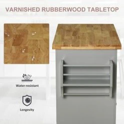 HOMCOM Rolling Kitchen Island Cart With Rubber Wood Top, Spices, And Towel Rack 9 HOMCOM Rolling Kitchen Island Cart With Rubber Wood Top, Spices, And Towel Rack -Vonshef shop 36012568 5