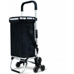 VOUNOT Folding Shopping Trolley On 6 Wheels, Aluminium Lightweight Shopping Cart With Insulated Cooling Bag, 50L, Black