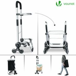 VOUNOT Folding Shopping Trolley On 6 Wheels, Aluminium Lightweight Shopping Cart With Insulated Cooling Bag, 50L, Black -Vonshef shop 36257736 3