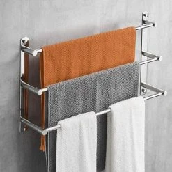 Devenirriche Multilayer 304 Stainless Steel Wall-mounted Towel Rack - 40 Cm - Wall Mounting - 3 Bars - For Bathroom And Kitchen