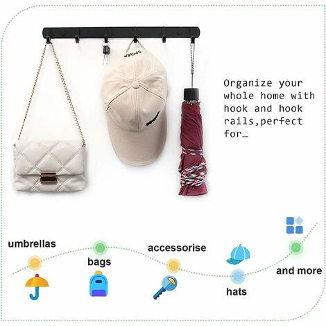 Devenirriche Wall Coat Rack , Coat Hooks Design Stainless Steel Coat Racks, Solid Bathroom Hooks For Bedroom Office Black (6 Hook) 2 Devenirriche Wall Coat Rack , Coat Hooks Design Stainless Steel Coat Racks, Solid Bathroom Hooks For Bedroom Office Black (6 Hook) - Image 2