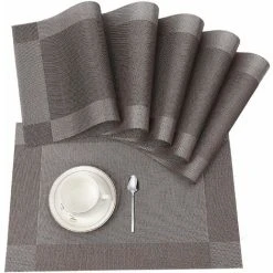 Set Of 6 Washable Non-slip PVC Placemats Environmentally Co.ukiendly, 30 X 45 Cm - Gray SOEKAVIA -Vonshef shop 36993340 2