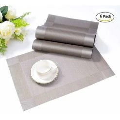 Set Of 6 Washable Non-slip PVC Placemats Environmentally Co.ukiendly, 30 X 45 Cm - Gray SOEKAVIA -Vonshef shop 36993340 3