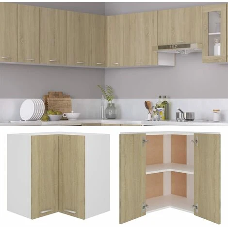 Hanging Corner Cabinet Sonoma Oak 57x57x60 Cm Engineered Wood VidaXL 2 Hanging Corner Cabinet Sonoma Oak 57x57x60 Cm Engineered Wood VidaXL - Image 2