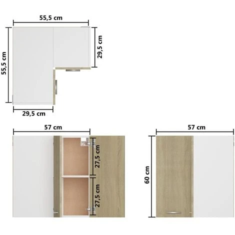 Hanging Corner Cabinet Sonoma Oak 57x57x60 Cm Engineered Wood VidaXL 3 Hanging Corner Cabinet Sonoma Oak 57x57x60 Cm Engineered Wood VidaXL - Image 3