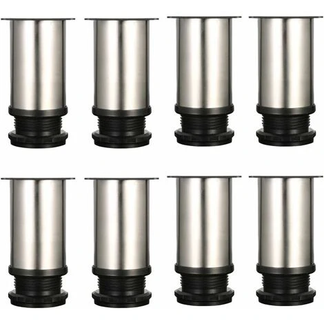 Set Of 8 Furniture Feet, Adjustable Furniture Feet - Chrome Metal - Adjustable Height (Total: 80-95mm) SOEKAVIA 1 Set Of 8 Furniture Feet, Adjustable Furniture Feet - Chrome Metal - Adjustable Height (Total: 80-95mm) SOEKAVIA