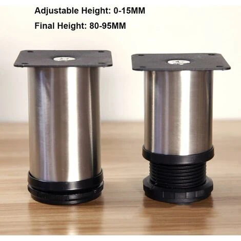Set Of 8 Furniture Feet, Adjustable Furniture Feet - Chrome Metal - Adjustable Height (Total: 80-95mm) SOEKAVIA 2 Set Of 8 Furniture Feet, Adjustable Furniture Feet - Chrome Metal - Adjustable Height (Total: 80-95mm) SOEKAVIA - Image 2