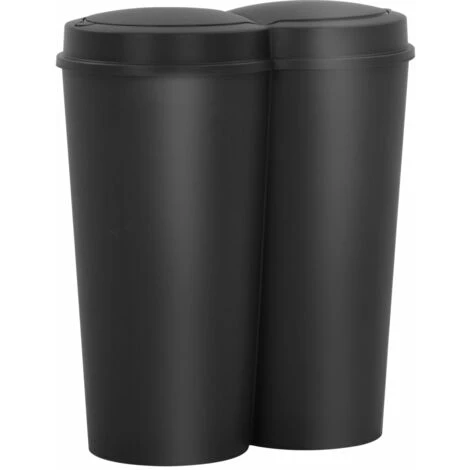 Duo Bin Trash Can Black 50 L VidaXL 1 Duo Bin Trash Can Black 50 L VidaXL