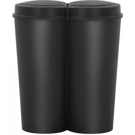 Duo Bin Trash Can Black 50 L VidaXL 2 Duo Bin Trash Can Black 50 L VidaXL - Image 2