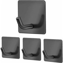 Devenirriche Self-Adhesive Wall Hook Adhesive Black Stainless Steel Hook 4 Pieces Anti-rust And Waterproof Hook Bathroom Storage Towel Holder No Trace Family And Office, Child Wall Hook…
