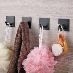 Alternative view of Devenirriche Self-Adhesive Wall Hook Adhesive Black Stainless Steel Hook 4 Pieces Anti-rust And Waterproof Hook Bathroom Storage Towel Holder No Trace Family And Office, Child Wall Hook…