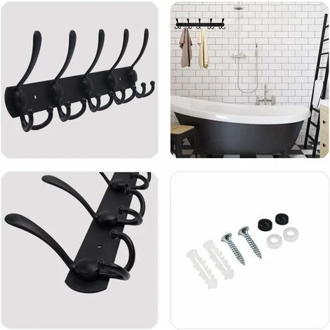 Devenirriche Stainless Steel Wall Coat Rack, Coat Hooks Coat Rack Wall Hook For Hat Towel (15 Hooks, Matte Black) 3 Devenirriche Stainless Steel Wall Coat Rack, Coat Hooks Coat Rack Wall Hook For Hat Towel (15 Hooks, Matte Black) - Image 3