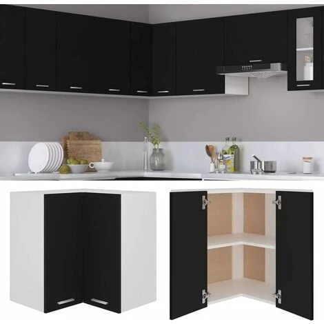 Hanging Corner Cabinet Black 57x57x60 Cm Engineered Wood VidaXL 2 Hanging Corner Cabinet Black 57x57x60 Cm Engineered Wood VidaXL - Image 2