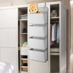 Hanging Organizer With 4 Pockets, Fabric Wall Rack / Door Storage For Toys, Purses And Towels, Gray SOEKAVIA -Vonshef shop 38414314 4