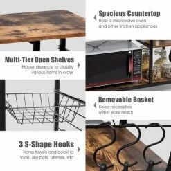 COSTWAY Kitchen Baker's Rack, Industrial Microwave Oven Stand With Wire Basket & S-Hooks, Freestanding Utility Storage Shelf Organiser For Spices Utensils Pots Pans (1 Basket, With Wheels) 7 COSTWAY Kitchen Baker's Rack, Industrial Microwave Oven Stand With Wire Basket & S-Hooks, Freestanding Utility Storage Shelf Organiser For Spices Utensils Pots Pans (1 Basket, With Wheels) -Vonshef shop 38419912 3