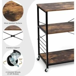 COSTWAY Kitchen Baker's Rack, Industrial Microwave Oven Stand With Wire Basket & S-Hooks, Freestanding Utility Storage Shelf Organiser For Spices Utensils Pots Pans (1 Basket, With Wheels) 8 COSTWAY Kitchen Baker's Rack, Industrial Microwave Oven Stand With Wire Basket & S-Hooks, Freestanding Utility Storage Shelf Organiser For Spices Utensils Pots Pans (1 Basket, With Wheels) -Vonshef shop 38419912 4
