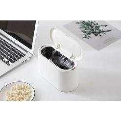 Mini Countertop Trash Can Press Cartridge Lid Trash Can Makeup Holder Vanity Bathroom Kitchen Car Office Desk (Clear White) SOEKAVIA -Vonshef shop 38445855 4