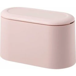 Mini Countertop Trash Can Press Cartridge Lid Trash Can Makeup Holder Vanity Bathroom Kitchen Car Office Desk (Light Pink) SOEKAVIA