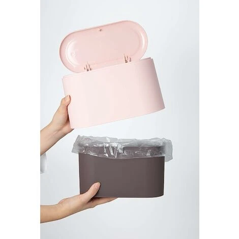 Mini Countertop Trash Can Press Cartridge Lid Trash Can Makeup Holder Vanity Bathroom Kitchen Car Office Desk (Light Pink) SOEKAVIA 3 Mini Countertop Trash Can Press Cartridge Lid Trash Can Makeup Holder Vanity Bathroom Kitchen Car Office Desk (Light Pink) SOEKAVIA - Image 3