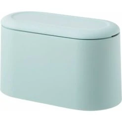Mini Countertop Trash Can Press Cartridge Cover Trash Can Makeup Holder Vanity Bathroom Kitchen Car Office Desk (Light Blue) SOEKAVIA
