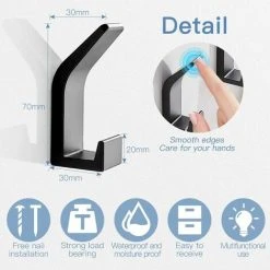 Self Adhesive Hooks Aluminum Wall Hook Waterproof Bathroom Towel And Robe Hooks For Kitchen Bathrooms Closets 5 Pieces Black SOEKAVIA -Vonshef shop 38917116 2