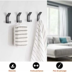 5 Pieces Adhesive Hook, Double Bathroom Towel Hook, Towel Hanger, Anti-rust And Waterproof Towel Holder With Adhesive, Family Bathroom Kitchen, Office, Self-Adhesive-Black SOEKAVIA -Vonshef shop 38917117 5