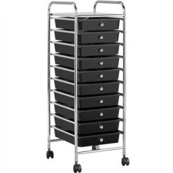 Yaheetech 10 Drawers Rolling Storage Cart With Lockable Wheels For Home Office, Black