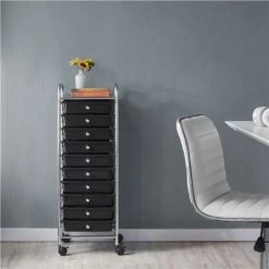 Yaheetech 10 Drawers Rolling Storage Cart With Lockable Wheels For Home Office, Black -Vonshef shop 39686708 3