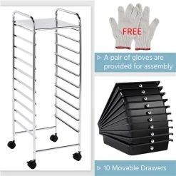 Yaheetech 10 Drawers Rolling Storage Cart With Lockable Wheels For Home Office, Black -Vonshef shop 39686708 4
