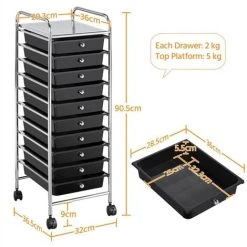 Yaheetech 10 Drawers Rolling Storage Cart With Lockable Wheels For Home Office, Black -Vonshef shop 39686708 5