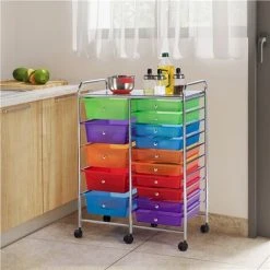Yaheetech 15 Drawers Rolling Storage Cart With Wheels For Home Office, Multicolor -Vonshef shop 39716778 3