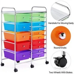 Yaheetech 15 Drawers Rolling Storage Cart With Wheels For Home Office, Multicolor -Vonshef shop 39716778 5