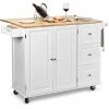 Kitchen Storage Trolley,136 X 76 X 91cm, Rolling Island Cabinet With Extendable Tabletop And Adjustable Shelves, Home Kitchen Dining Organiser Sideboard Cupboard Cart, COSTWAY(White)