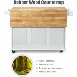 Kitchen Storage Trolley,136 X 76 X 91cm, Rolling Island Cabinet With Extendable Tabletop And Adjustable Shelves, Home Kitchen Dining Organiser Sideboard Cupboard Cart, COSTWAY(White) -Vonshef shop 40629368 4