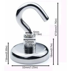 LITZEE Magnetic Hook - 32 Mm - Neodymium Magnetic Hook - Can Hold 80 LBS(36 Kg) - Super Powerful -Vonshef shop 42524053 5