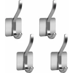 SOEKAVIA Self Adhesive Hook Rustproof Stainless Steel Wall Mount Towel Coat Sticky Hanger Rack For Bathroom Kitchen Office Toilet 4 Packs