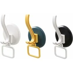 SOEKAVIA Self Adhesive Hooks 3 Pieces, Robe Bath Towel Hooks, Plastic Wall Hanger Waterproof (White Blue Black)