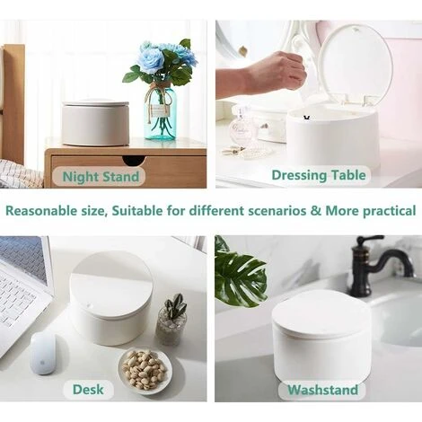 Devenirriche Small Tabletop Trash Can, Stylish Plastic Mini Desktop Kitchen Trash Can With Push Button Lid, Push Top Kitchen Trash Can Rubbish Waste Dustbin Desk Bin 2.5L (White) 3 Devenirriche Small Tabletop Trash Can, Stylish Plastic Mini Desktop Kitchen Trash Can With Push Button Lid, Push Top Kitchen Trash Can Rubbish Waste Dustbin Desk Bin 2.5L (White) - Image 3