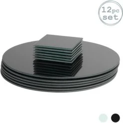 Harbour Housewares 12 Piece Round Glass Placemats & Coasters Set - 30cm - Black